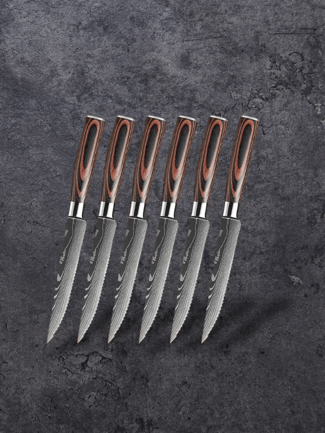Couteau à Steak | acier Damas 6 pcs Noir