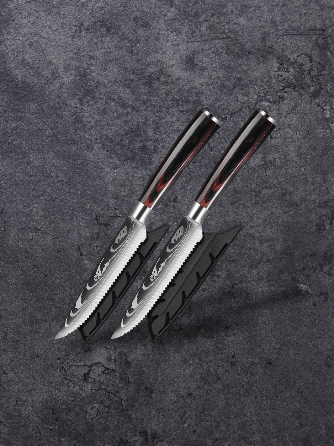 Couteau à Steak | acier Damas 2 pcs Noir