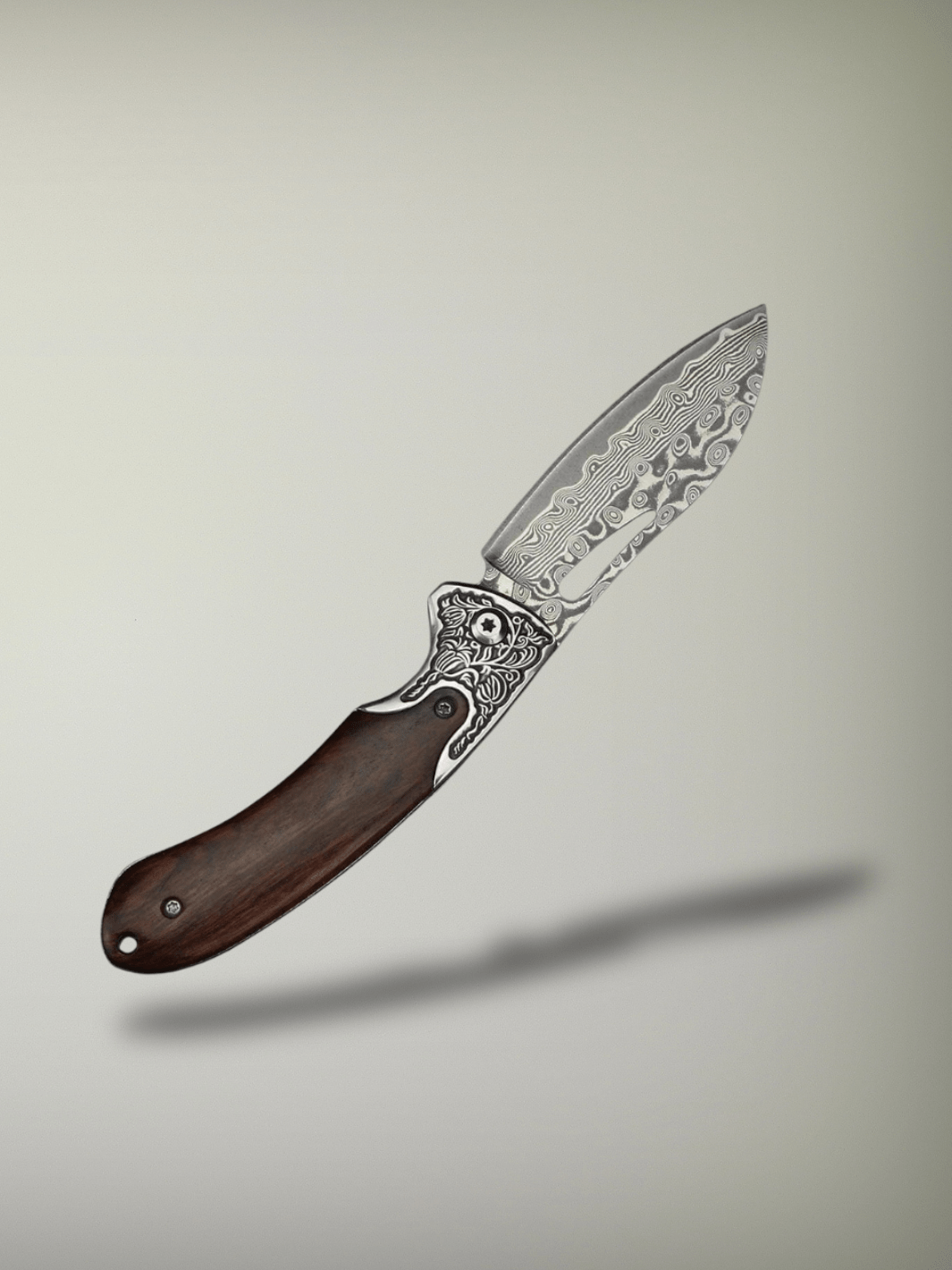 Couteau de Chasse <br> pliant en acier damas