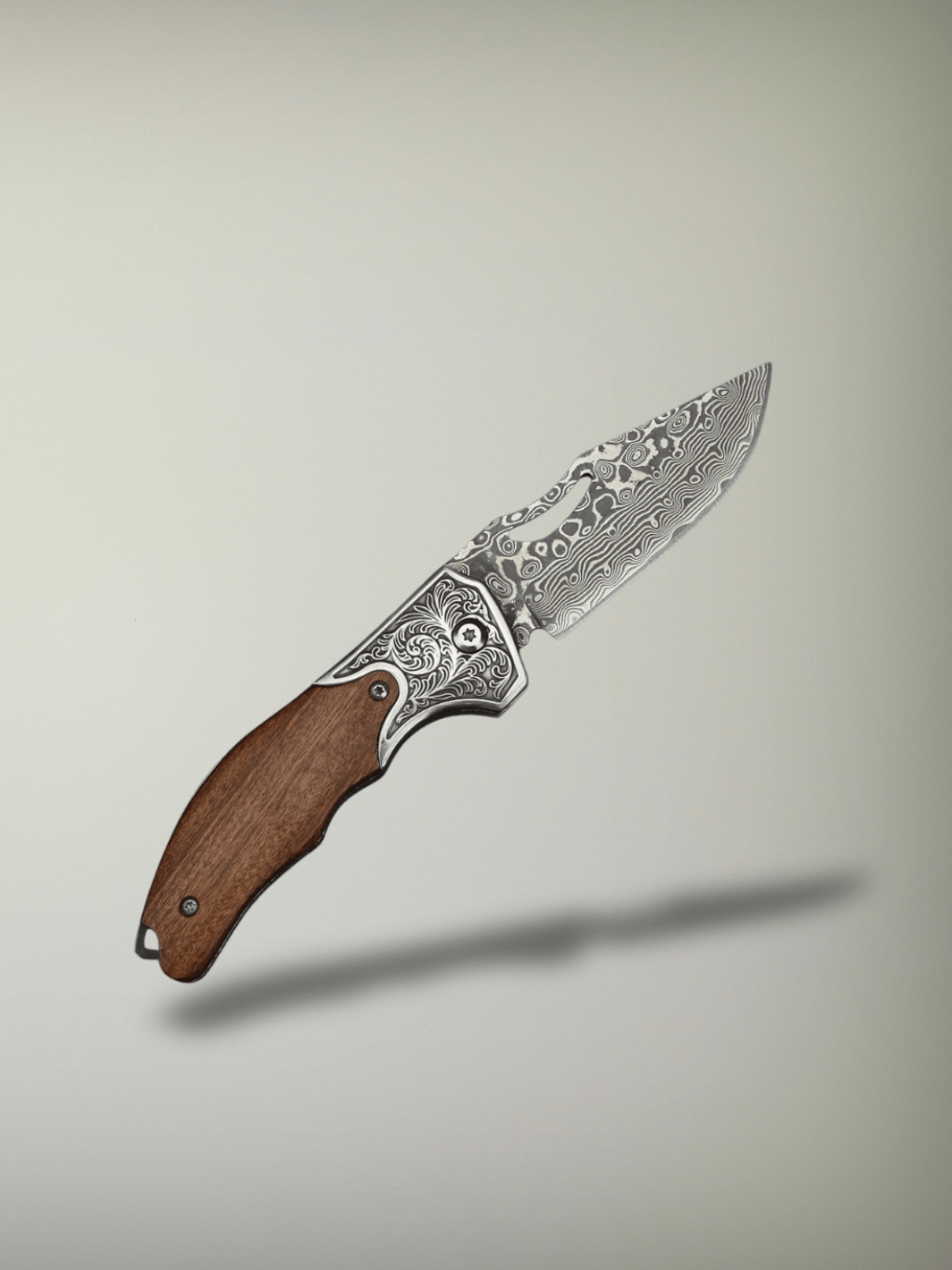 Couteau de Chasse <br> pliant en acier damas