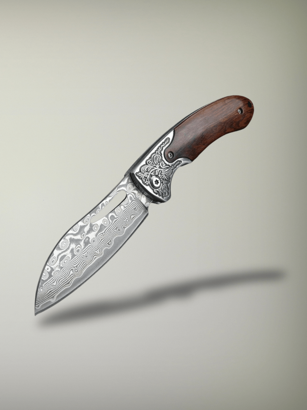Couteau de Chasse <br> pliant en acier damas Dos rond