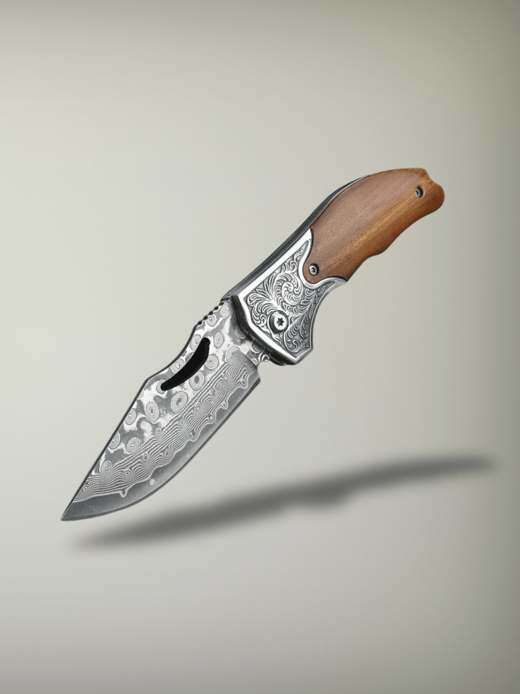 Couteau de Chasse <br> pliant en acier damas Dos droit