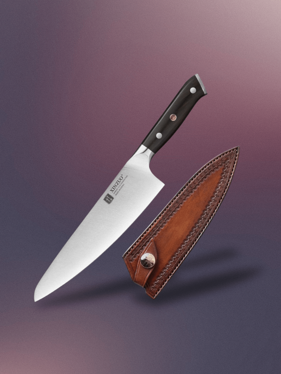 Couteau de Cuisine <br> 8.3 pouce marron foncé Avec étui en cuir / Stock principal