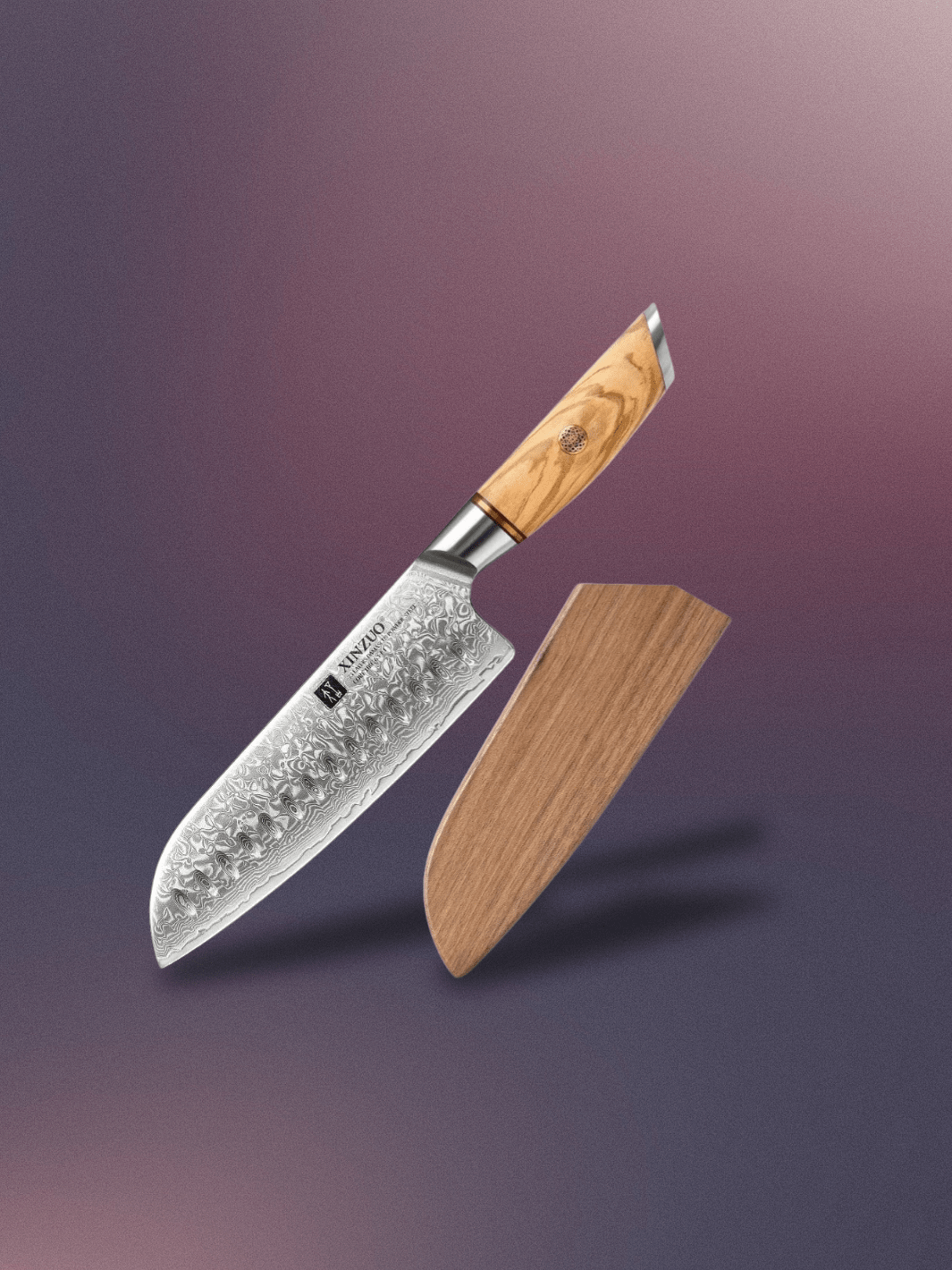 Couteau de Cuisine <br> Noyau en acier Damas avec gaine en bois