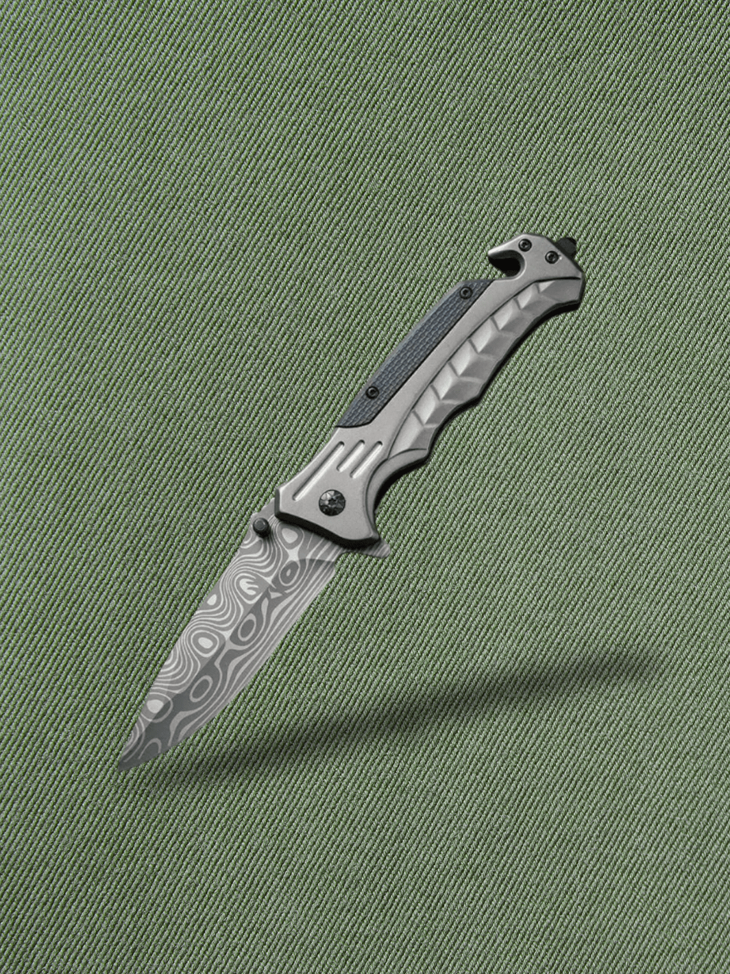 Couteau de Survie | Couteau pliant avec brise-verre Noir effet damas