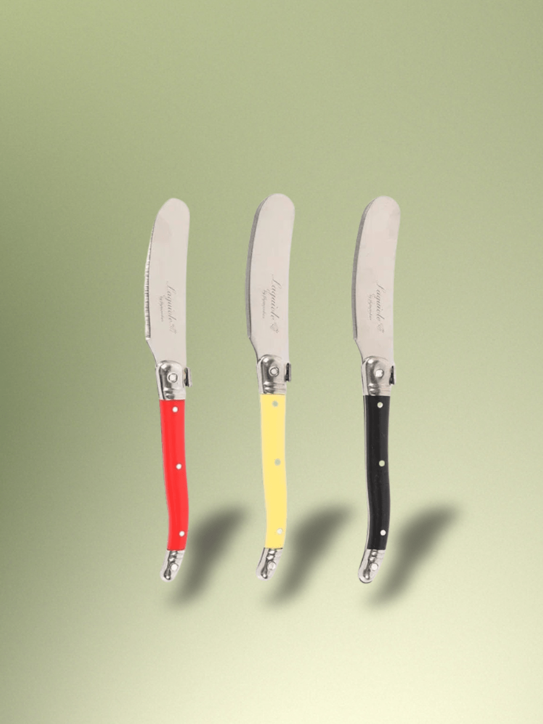 Couteau Laguiole épandeurs de fromage noir rouge jaune