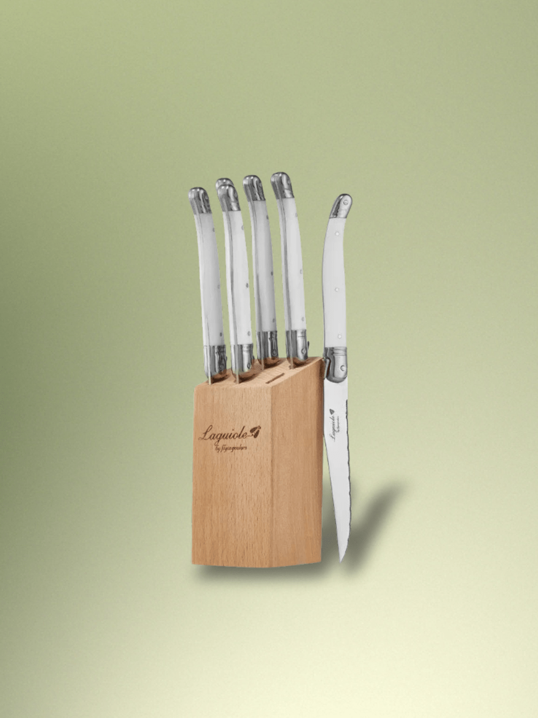 Couteau Laguiole | support en bois 6 Pièces blanches avec base