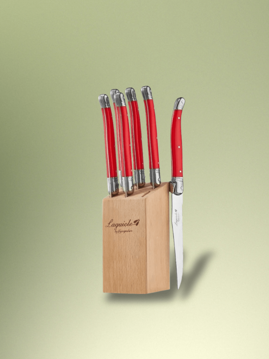 Couteau Laguiole | support en bois 6 Pièces rouges avec base
