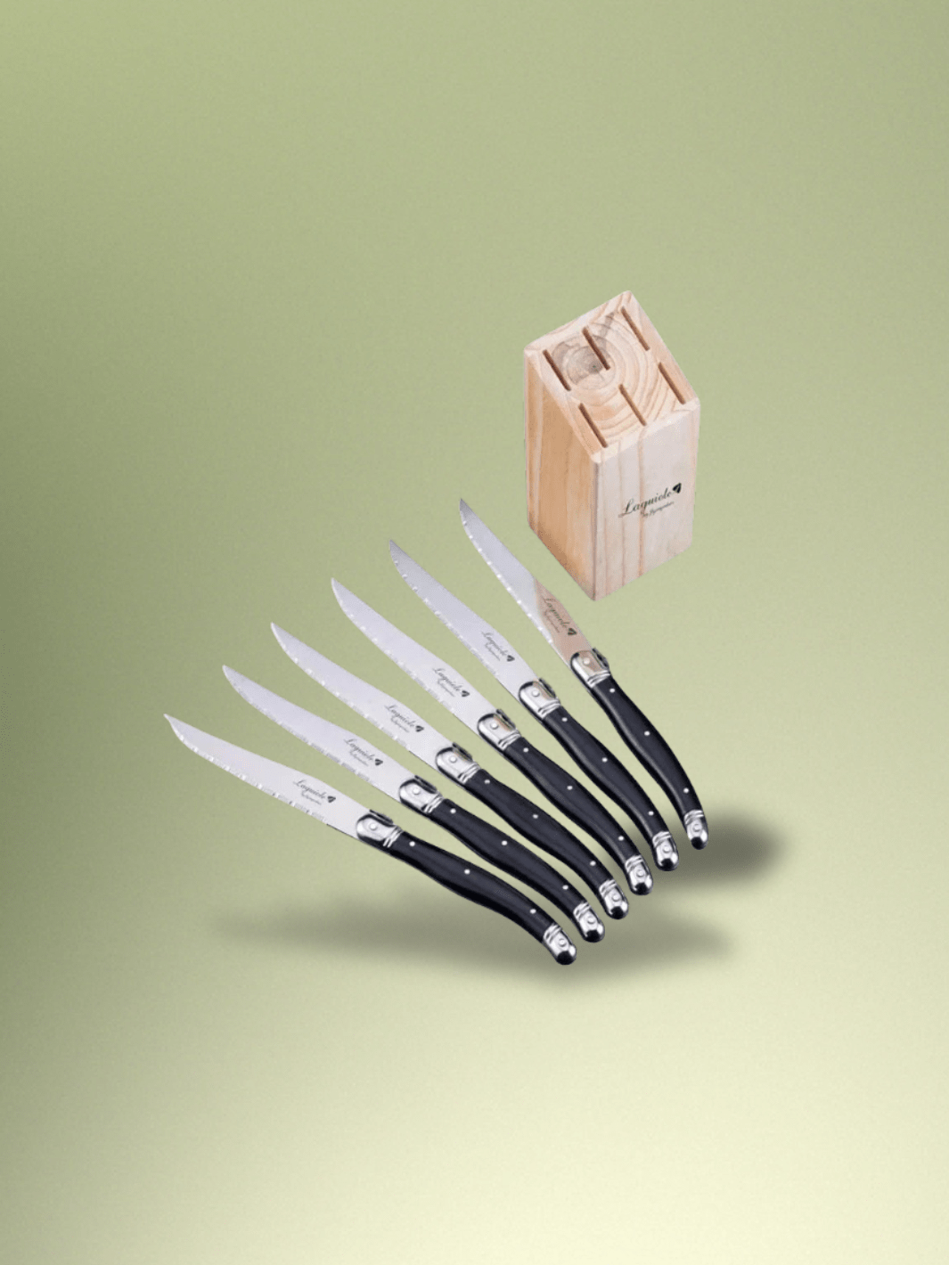 Couteau Laguiole | support en bois 6 Pièces noires avec base