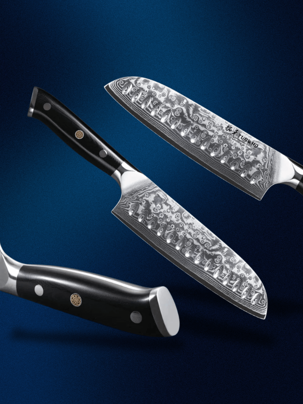 Couteau Santoku | acier Damas japonais Santoku Noir / 7 Pouces