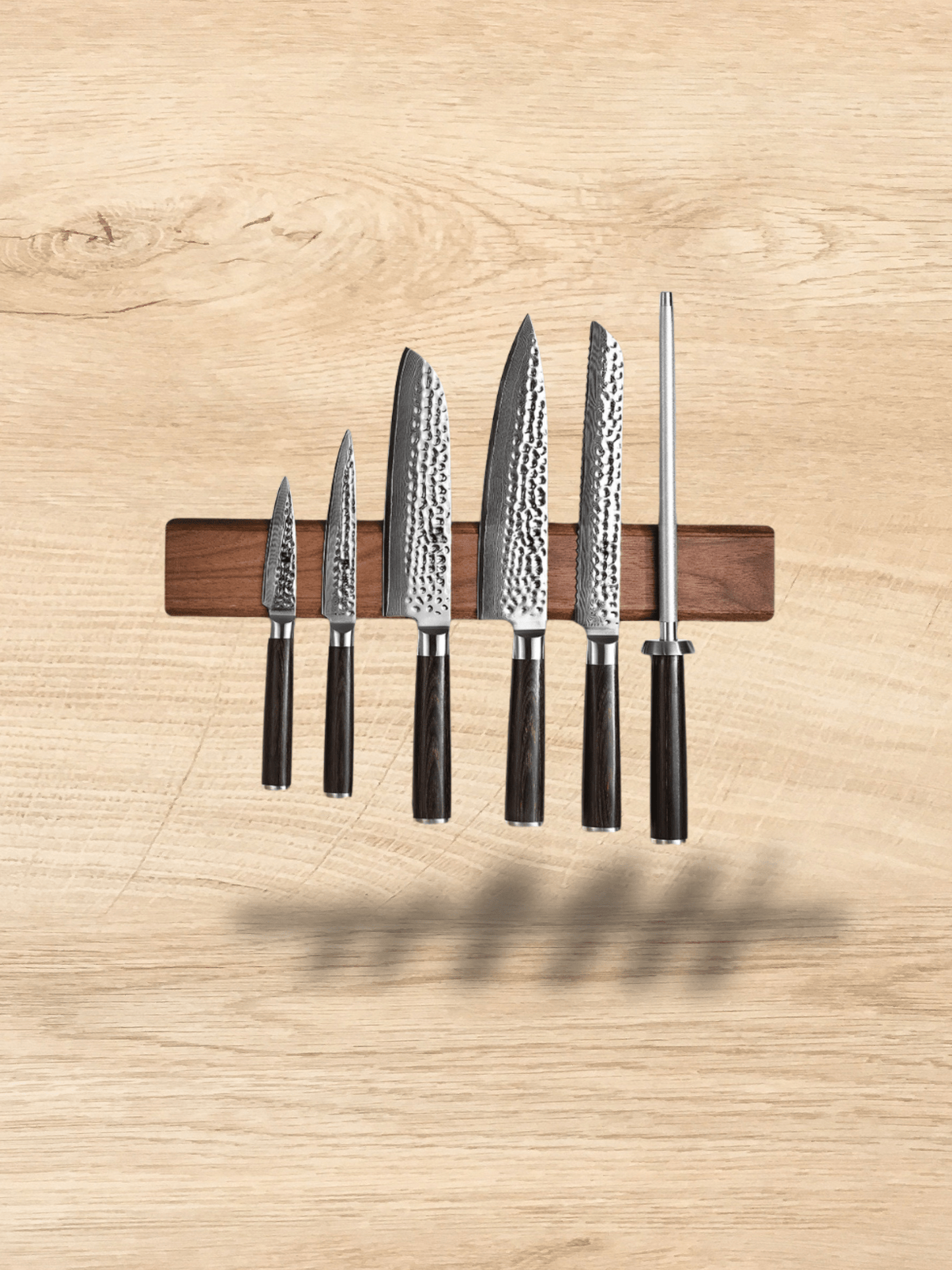 Porte-couteau Aimanté <br> bois massif, adhésif autocollant Bois / 400x65 MM