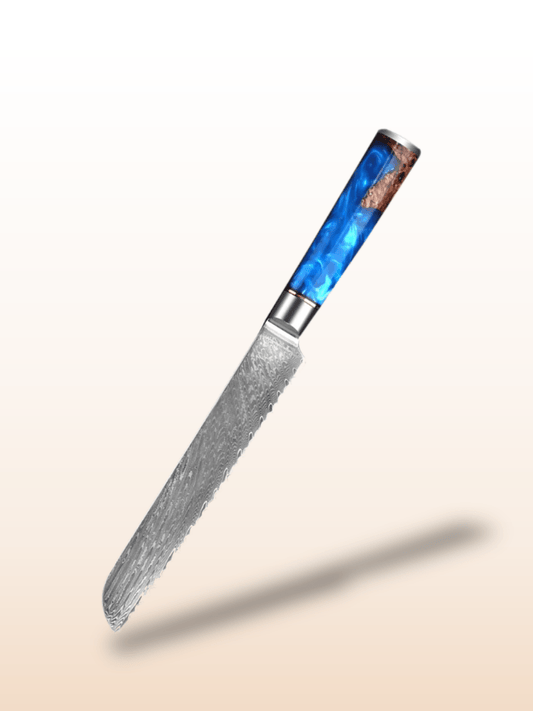 Couteau à Pain | acier Damas allemand Resine bleue