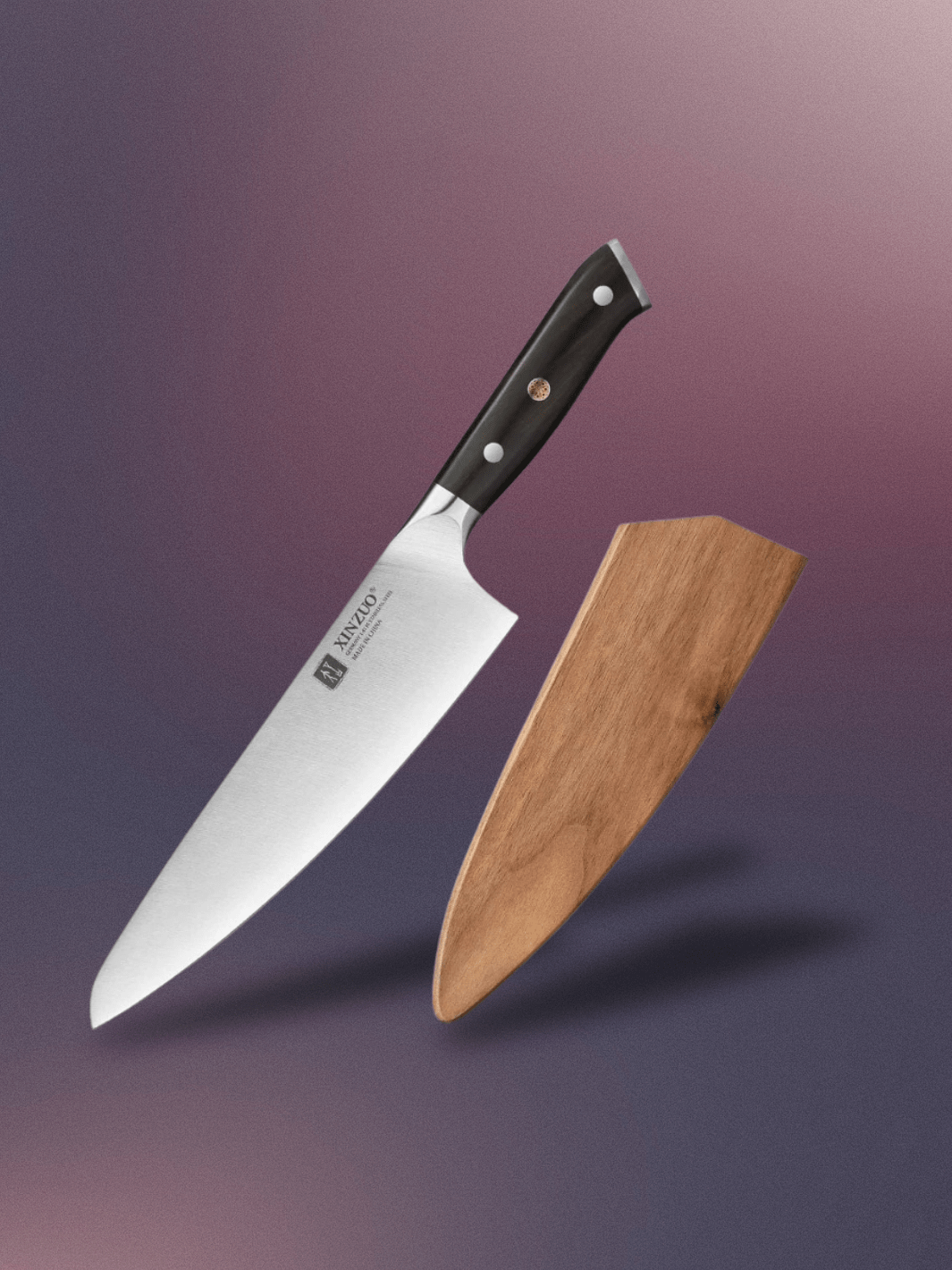 Couteau de Cuisine <br> 8.3 pouce marron foncé Avec gaine en bois / Stock principal