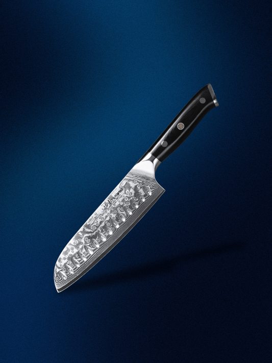 Couteau Santoku | acier Damas japonais Santoku Noir / 7 Pouces