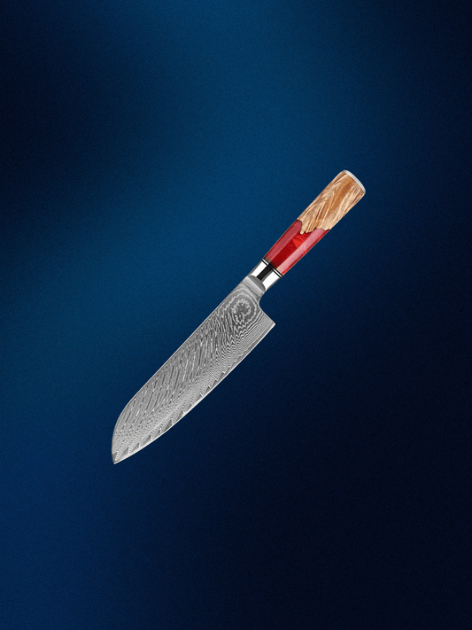 Couteau Santoku Damas 7 pouces VG10 Rouge